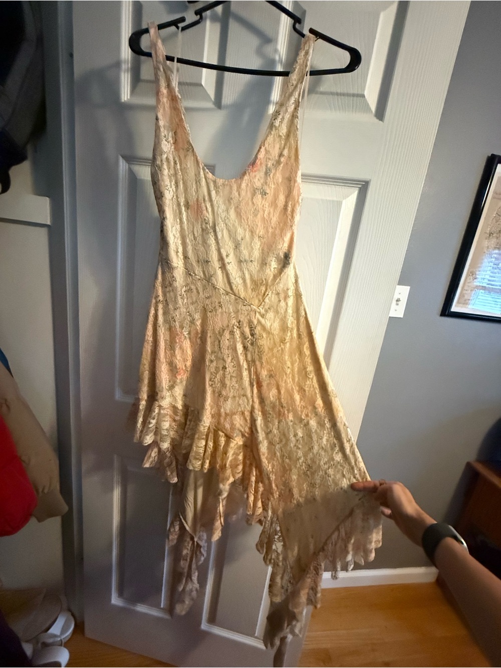 Urban Outfitters Kimchi Blue Hydrangea Asymmetric Cascading Ruffle Lace Dress - Picture 2 of 4
